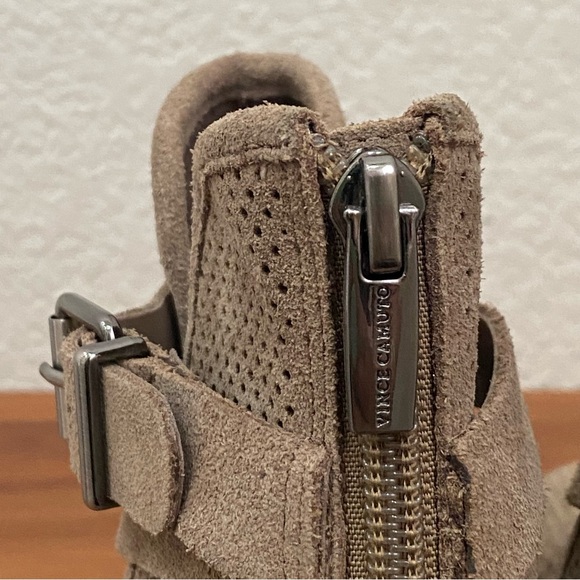 VINCE CAMUTO Perforated Tan Suede Heeled Booties Ankle Boots Women’s Size 7.5 - Picture 11 of 16